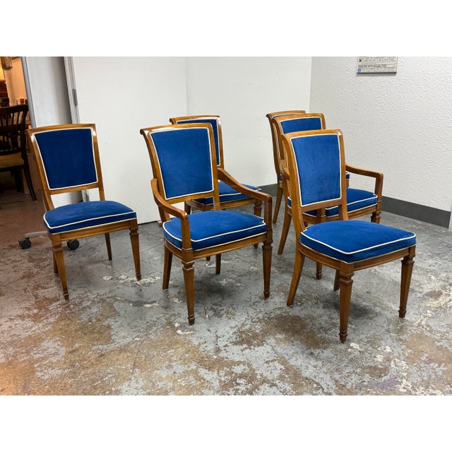 Neoclassical Heritage Neoclassical Blue Velvet Dining Chairs, Set of Six For Sale - Image 3 of 12