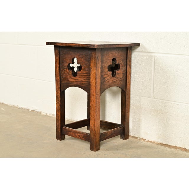 Stickley Brothers Style Antique Mission Oak Arts & Crafts Cutout Tabouret Side Table, Circa 1905 For Sale - Image 10 of 10