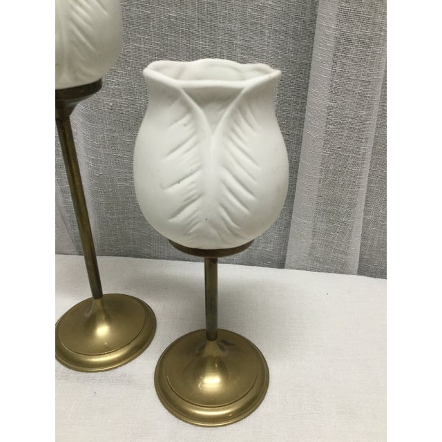 Mid 20th Century Brass and Ceramic Tulip Votive Candle Holders a Pair