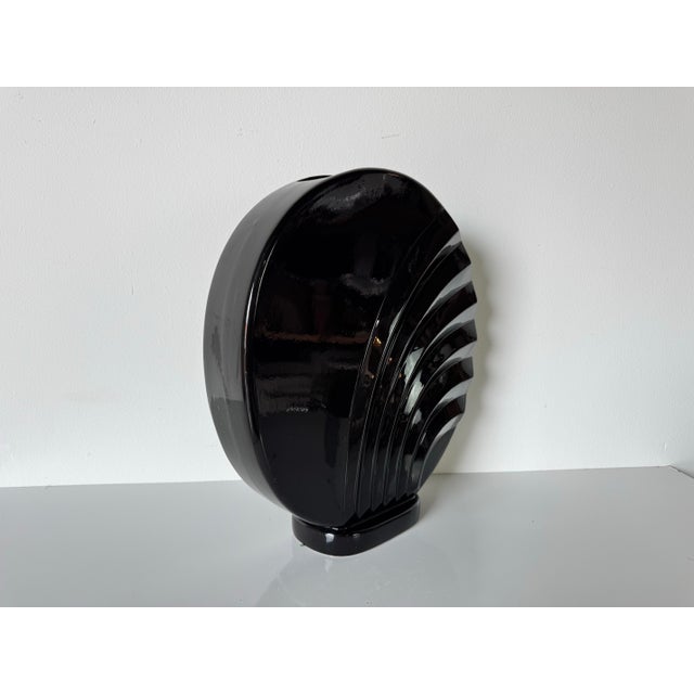 1980s Postmodern Art Deco Style Black Glazed Ceramic Vase For Sale In Miami - Image 6 of 9