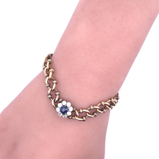 Late 19th Century Antique Victorian Sapphire Diamond 18k Yellow Gold Link Bracelet, Agl Certified For Sale In Los Angeles - Image 6 of 7