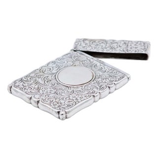Rectangular Silver Card Case with Engravings For Sale