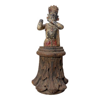 Antique 18th Century Indonesian Carved Polychromed Wood Sculpture Figure Statue For Sale