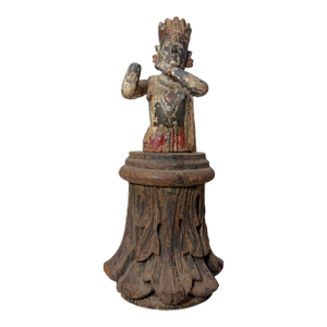 Antique 18th Century Indonesian Carved Polychromed Wood Sculpture Figure Statue