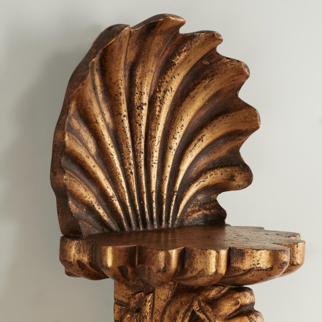Wood Group of Four Antique Italian Seashell and Seahorse Wall Brackets For Sale - Image 7 of 18