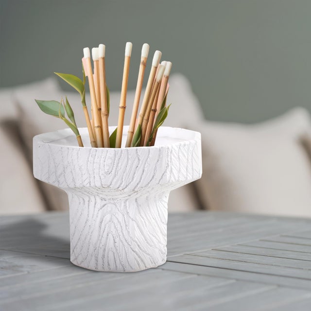 Contemporary Faux Bois Tall Bowl in a White Washed Polyresin For Sale - Image 3 of 11