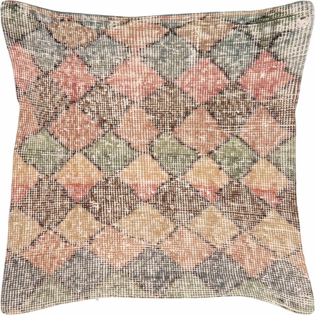 Vintage Turkish Art Deco Pillow. Hand Sewn with fragments of Turkish hand made wool rugs. Fiber fill. 500229