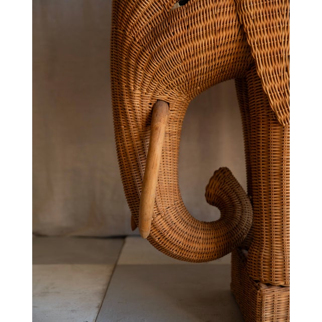 Wood Vintage Elephant Wicker Bar Cart For Sale - Image 7 of 10