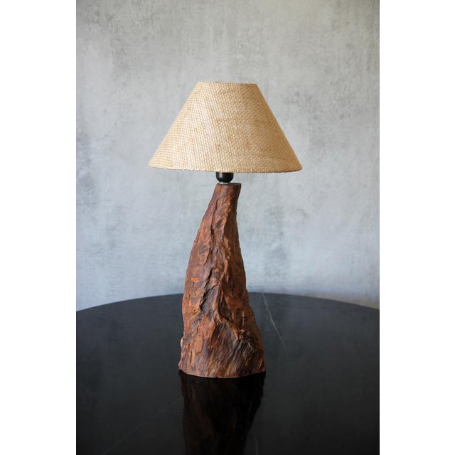 Contemporary 1970s Brazilian Freeform Wood Table Lamp, Sculptural Design For Sale - Image 3 of 9