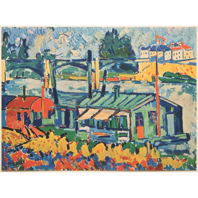 A stunning First Edition period offset lithograph, print, after Post-Impressionist painting "Wash-House Boats" (1905) by...