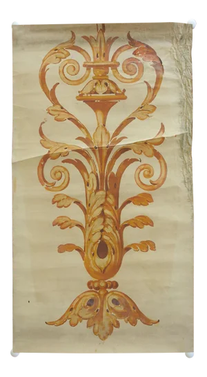 Vintage Distressed Ochre Renaissance Motif Painting