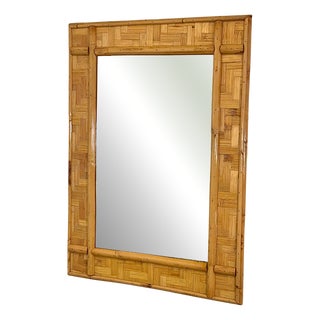 Mid-Century Bamboo Mirror, 1970s For Sale