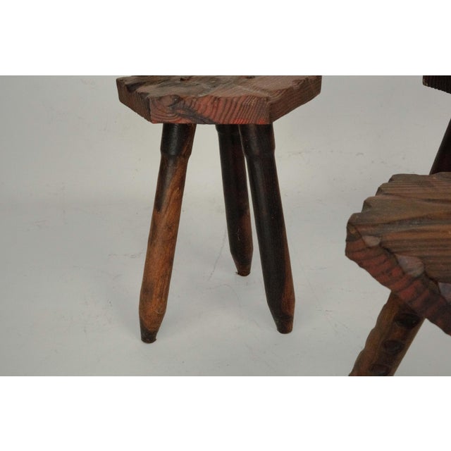 1960s Vintage Brutalist Italian Wooden Stools, 1960s, Set of 3 For Sale - Image 5 of 13