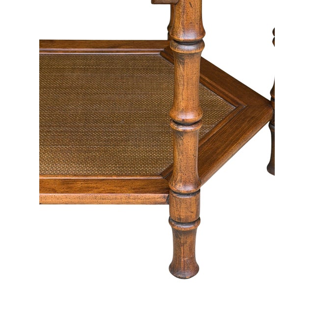 Vintage 1970s Faux Bamboo Hexagonal Side Table – Hollywood Regency Chinoiserie Glass Top & Cane Shelf For Sale - Image 6 of 6