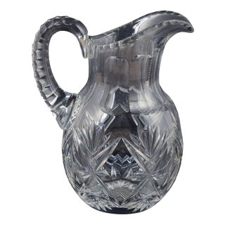 Pitcher in Clear Crystal Glass with Deep Cut Star and Leaf Patterns, 1930s For Sale