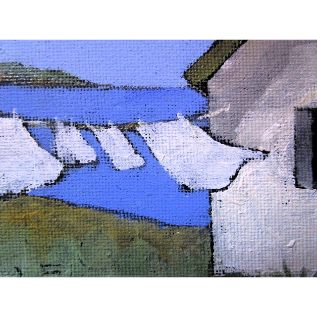 Miniature Coast Cottage Clothesline Laundry Art 4X4 Lynne French Landscape oil painting by Lynne French. The signed...