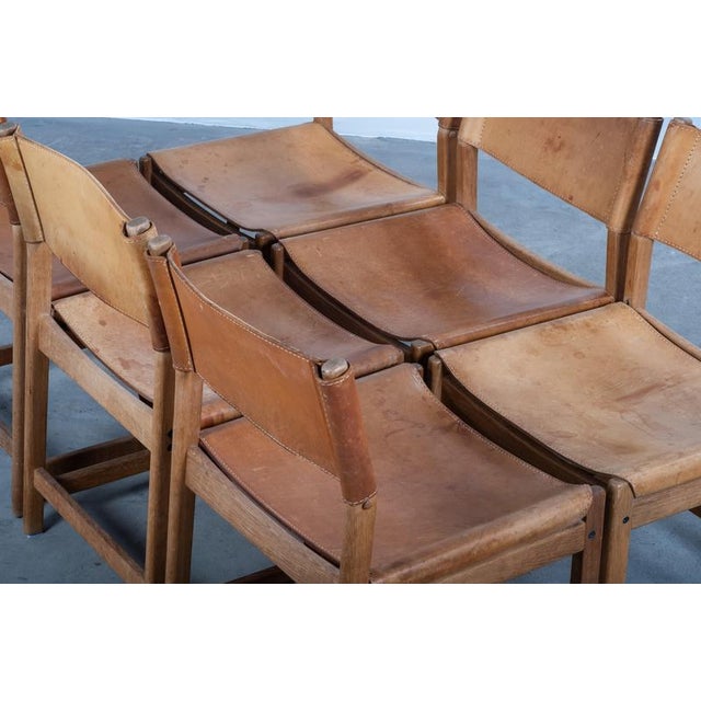 Dining Chairs in Cognac Leather and Oak attributed to Kurt Østervig for Sibast, Denmark, 1960s, Set of 6 For Sale - Image 6 of 8