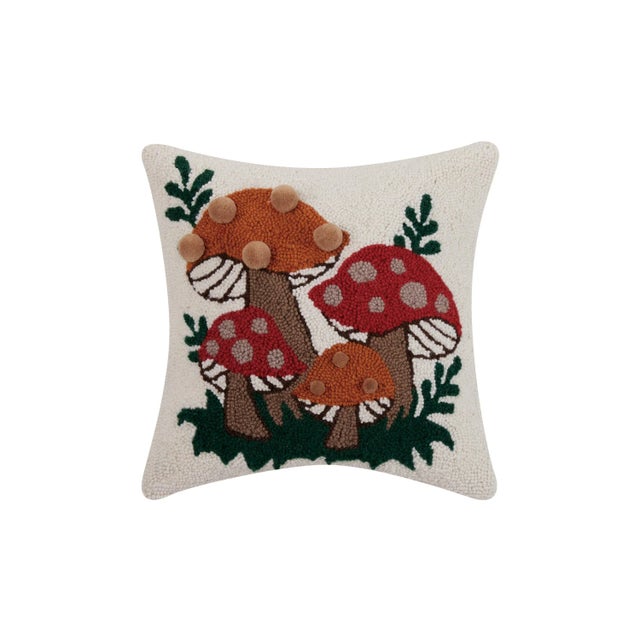 Traditional Shroomy Pom Pom Hook Pillow, 16" x 16" For Sale - Image 3 of 3