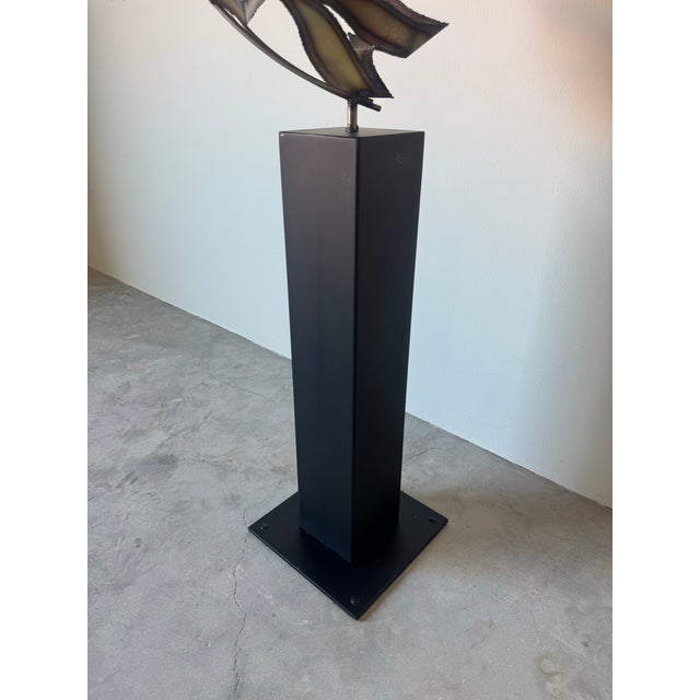 Modern Curtis Jere “Flying Birds” Brutalist Torch-Cut Metal Floor Sculpture on Pedestal/ Sold For Sale - Image 12 of 12