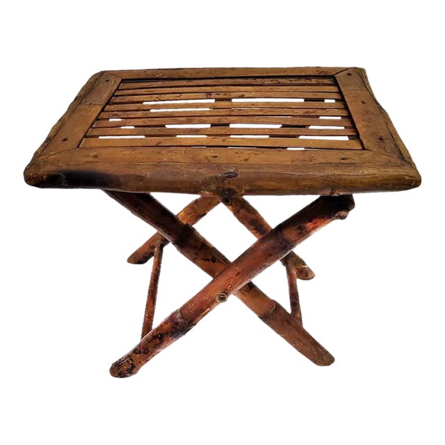 Mid-Century Burnt Tortoise Bamboo Folding Plant Stand or Accent Table For Sale