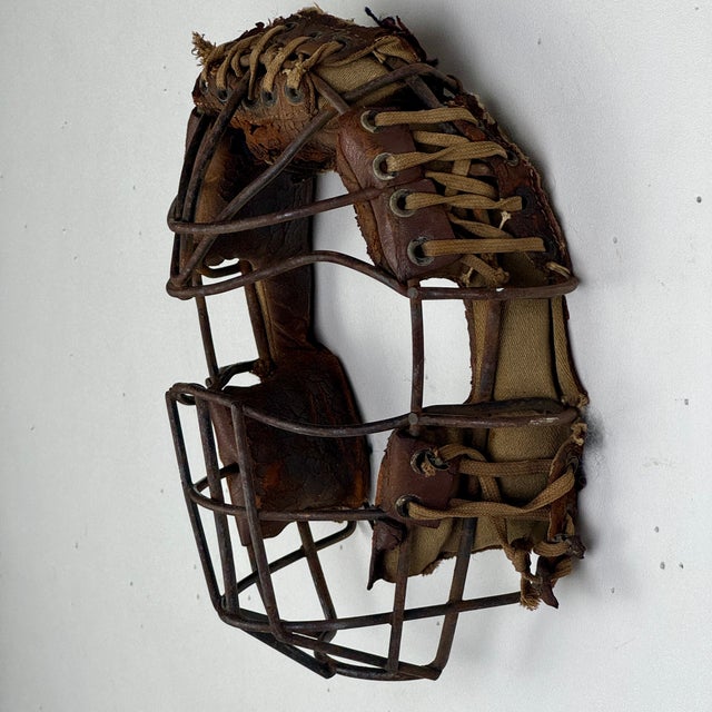 Early 20th Century Salvaged Early 20th Century Baseball Catcher's Mask With Metal Cage Guard & Leather Details For Sale - Image 5 of 9