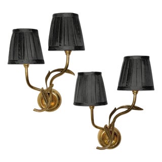Vintage Wall Lamps in Brass with Leafs from Bröderna Malmströms Metallvarufabrik, 1950s, Set of 2 For Sale