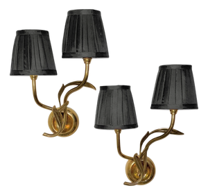 Vintage Wall Lamps in Brass with Leafs from Bröderna Malmströms Metallvarufabrik, 1950s, Set of 2