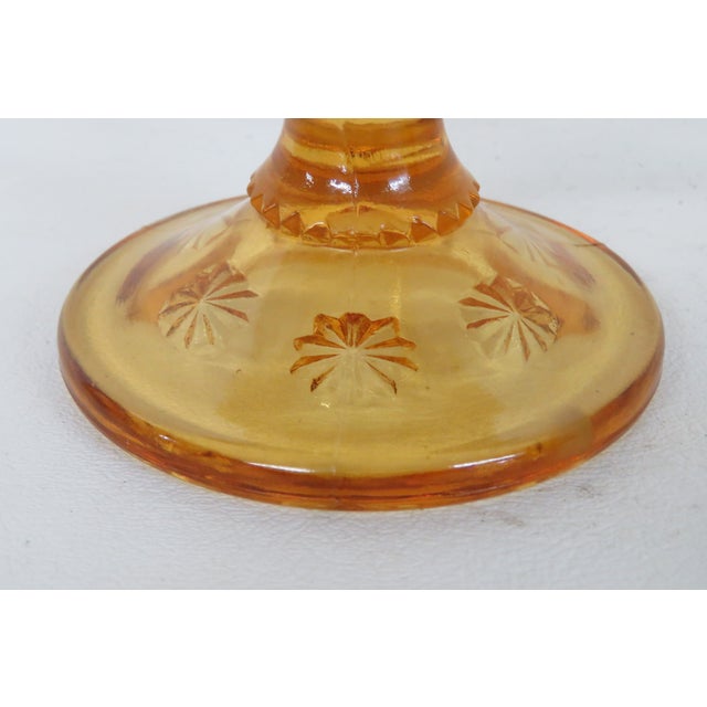 L E Smith Glass Moon and Stars Amber Pedestal Ruffle Compote Dish 5600b For Sale - Image 9 of 12