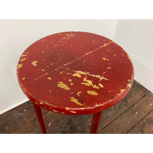 1930s Red Painted Industrial Toledo Metal Furniture Stool For Sale - Image 5 of 13