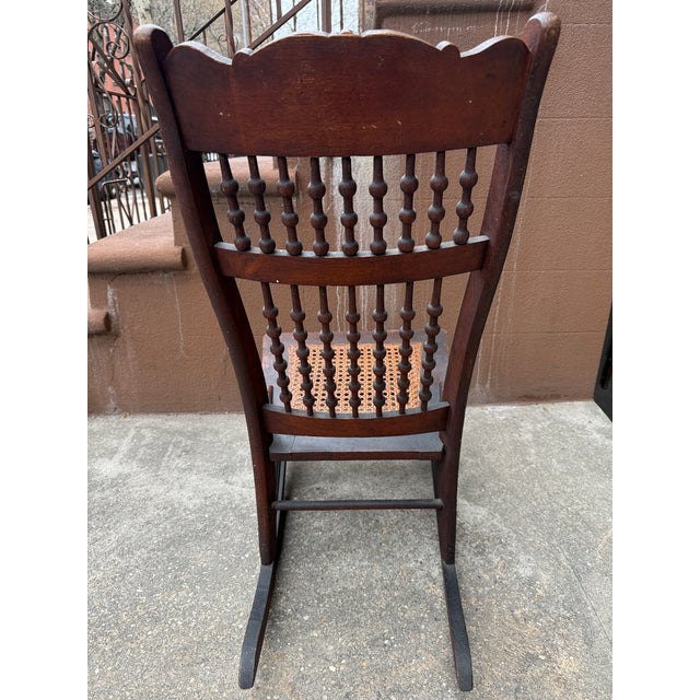 Victorian Early 20th/Late 19th Century Victorian Rocking Chair With Spindle Back and Cane Seat For Sale - Image 3 of 12