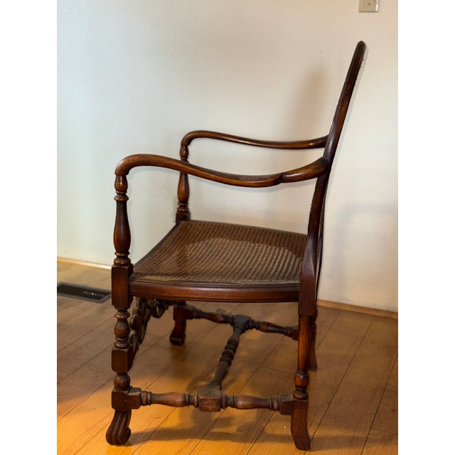 Early 20th Century Early 20th Century Adams-Style Armchair W/Cane Seat & Back, Medallion, Flemish Revival Carving For Sale - Image 5 of 6