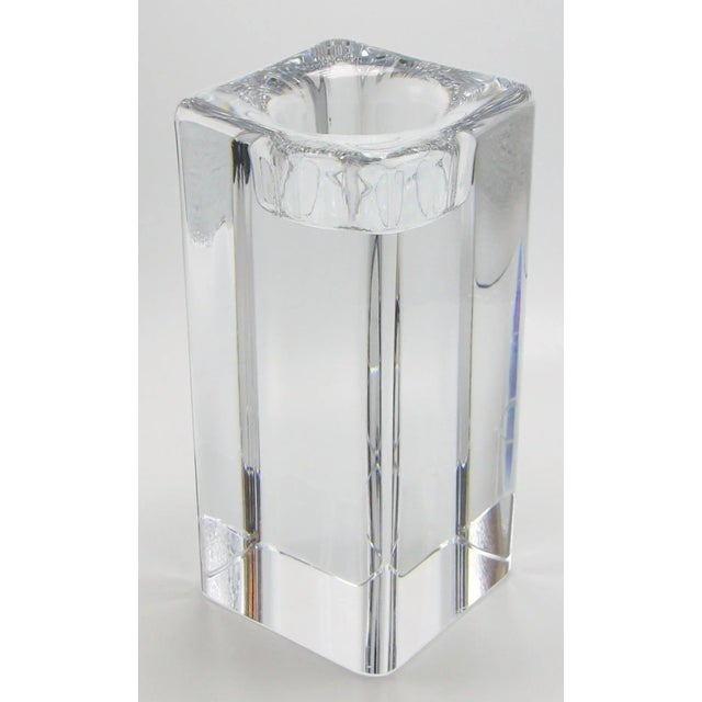 Tall 1980s Swedish glass block candleholder by Goran Warff. Votive candle appears to float within the crystal block,...
