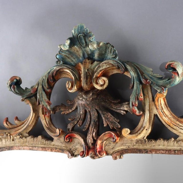 Gold Large 54" French Niccolini Louis XIV Style Polychromed Mirror Signed 20thC For Sale - Image 8 of 15