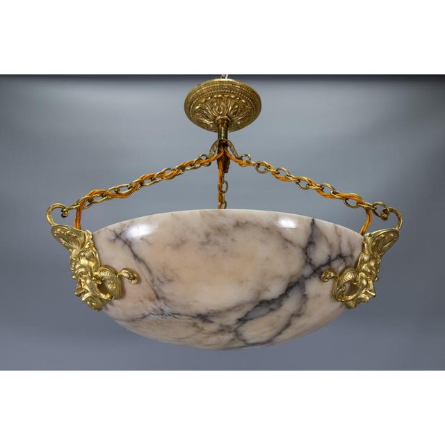 French Neoclassical Style Alabaster and Bronze Pendant Chandelier, 1920 For Sale - Image 14 of 18