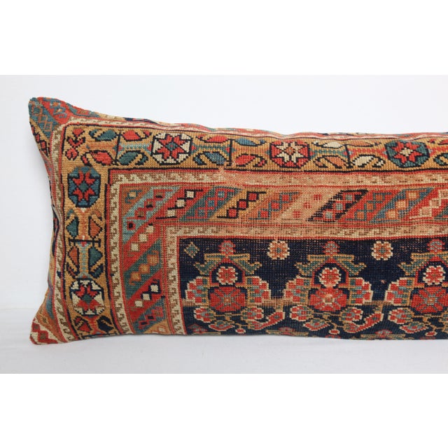 1900 - 1909 Handmade Authentic Navy-Blue Lumbar Rug Pillow Cushion Cover -16'' X 43'' For Sale - Image 5 of 13
