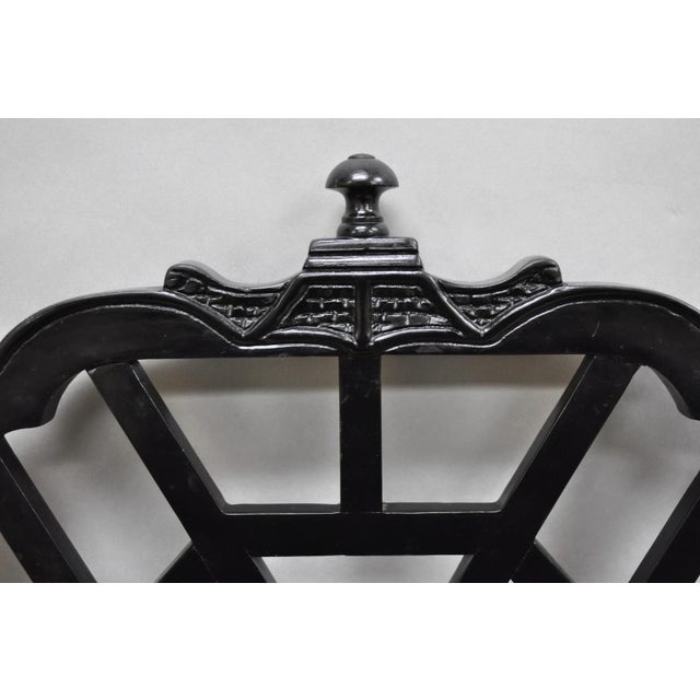Vintage Chinese Chippendale Pagoda Fretwork Black Lacquer Dining Chair, Set of 4 For Sale In Philadelphia - Image 6 of 13
