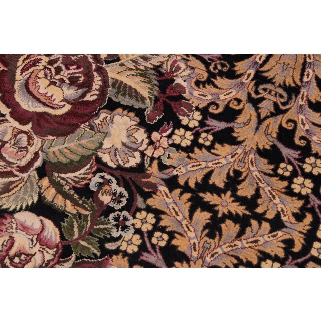 Shabby Chic Art Nouveau 1990's Floral Pak-Persian Black/Brown Wool Rug - 9'2'' X 12'2'' For Sale - Image 3 of 9