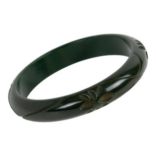 Bakelite Carved Bracelet Bangle Army Green Color For Sale