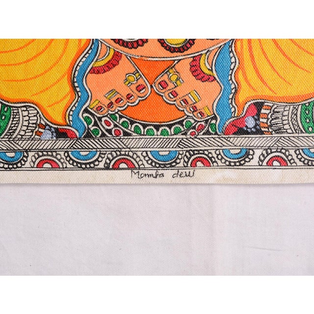Folk Art Mamta Devi, 2016 National Award-Winning Artist – Hand-Painted Madhubani Lord Ganesha Folk Painting on Canvas For Sale - Image 3 of 4