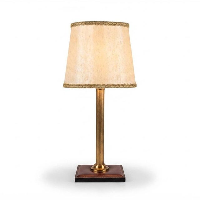 Brass Table Lamp with Leather Base in the style of Jacques Adnet, 1960s For Sale - Image 11 of 11