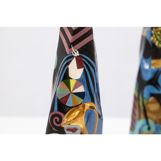 Late 20th Century Robert Lipnick Candlestick Holders 1994 Signed Hand Painted Pottery Postmodern For Sale - Image 5 of 7