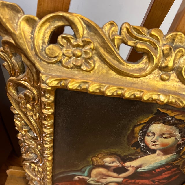 20th Century Oil on Canvas Framed Cuzco School Madonna With Child For Sale - Image 10 of 11