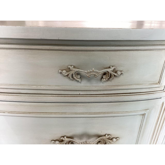 Stunning Louis XVI-style Blue Demi-Lune Painted Dresser For Sale In New York - Image 6 of 9