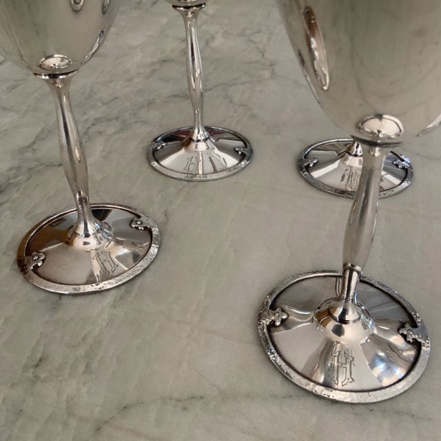 Wilcox Silver Plate Co. Early 20th Century Wilcox Silver-Plate Cocktail Glasses With "H" Monogram - Set of 6 For Sale - Image 4 of 8