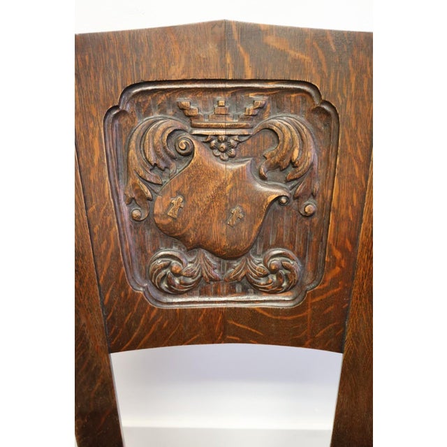 Late 19th Century Antique Jacobean Revival Carved Oak Heraldic Armchair, Circa 1900 For Sale - Image 5 of 11
