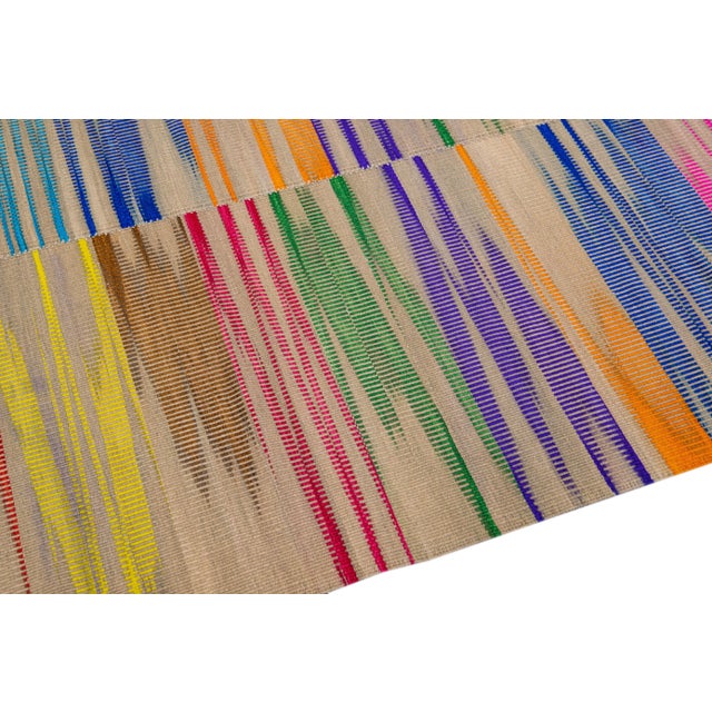 Modern Kilim Flatweave Multicolor Abstract Wool Rug For Sale - Image 10 of 11