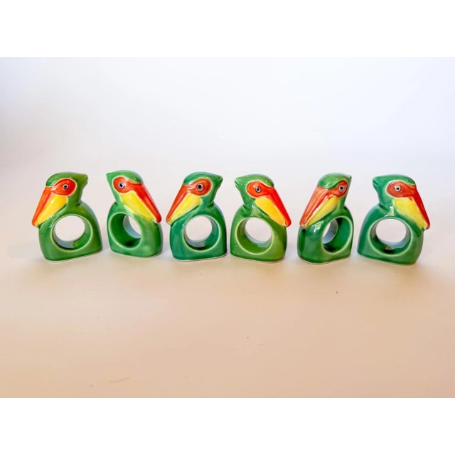 Late 20th Century Vintage Japanese Ceramic Tropical Bird Napkin Rings For Sale - Image 5 of 10