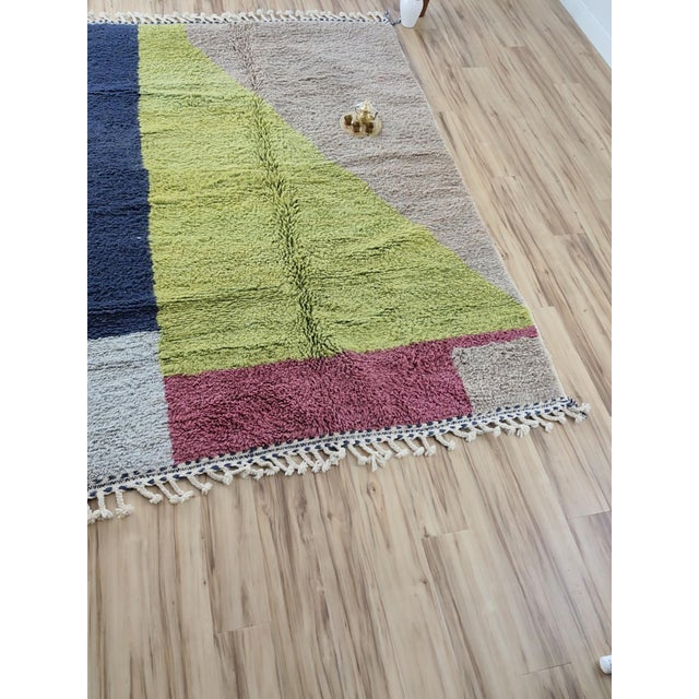 Contemporary Multicolor Color Block Wool Moroccan Rug For Sale - Image 11 of 11