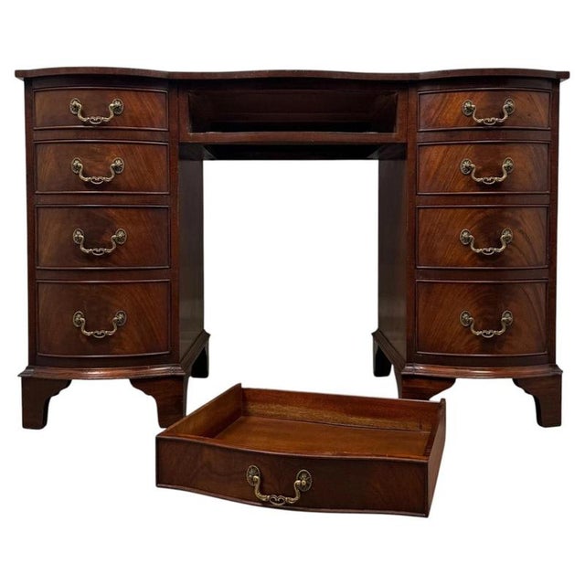 Antique English Serpentine Mahogany Kneehole Desk For Sale - Image 3 of 12