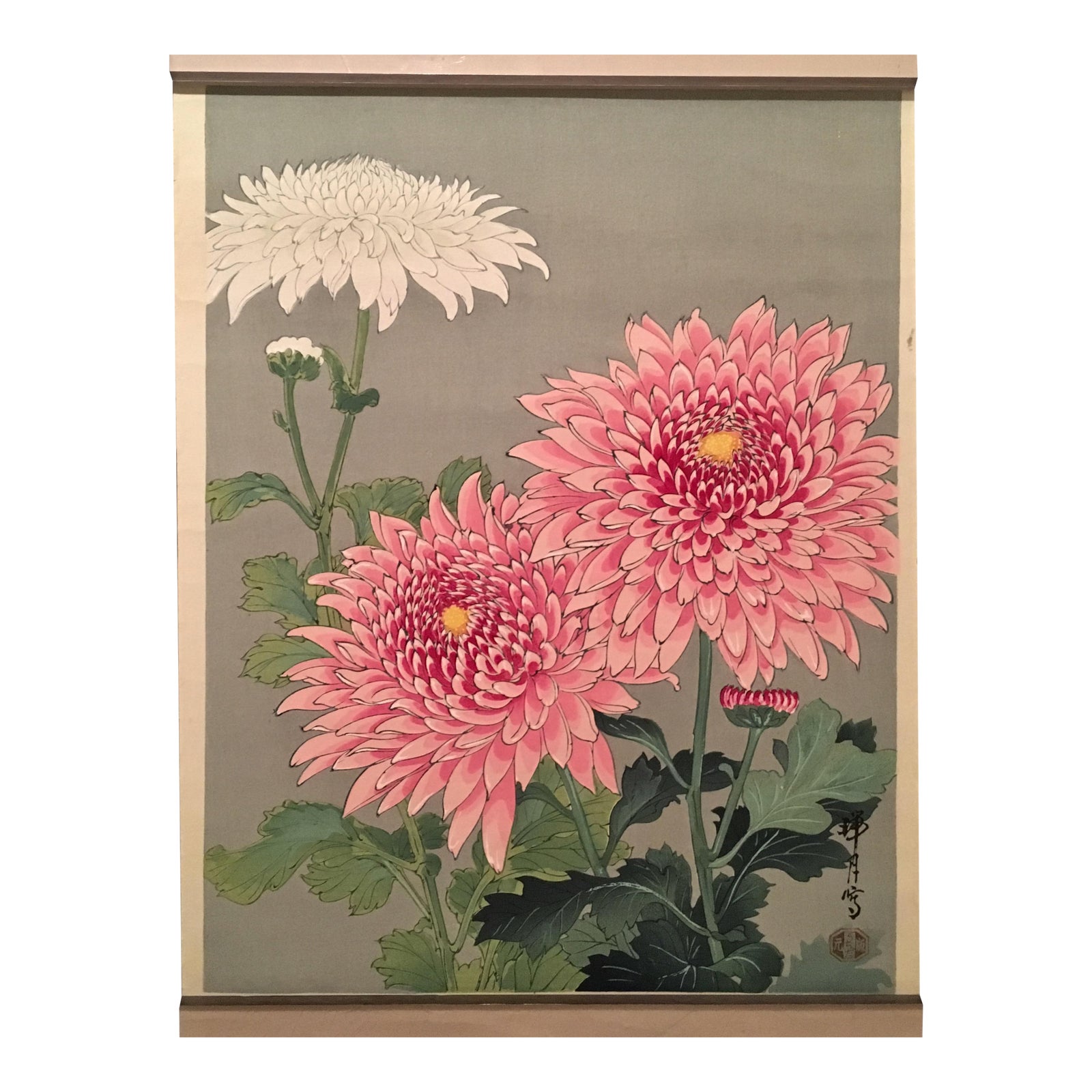 "Chrysanthemums" Japanese Woodblock Chairish